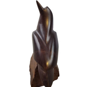 Vintage Hand Carved Wood Bird Sitting Sculpture Figurine Adults Brown Home Decor